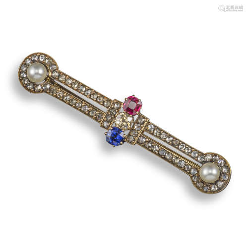 A Victorian ruby and diamond bar brooch