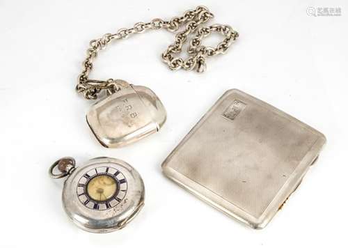 A good early 20th century silver anchor chain watch chain, supporting a silver vesta case and