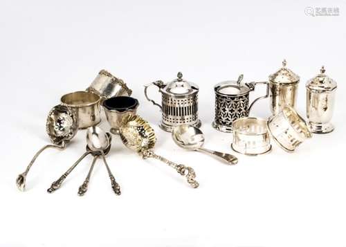 A collection of 19th and 20th century silver spoons and cruet items, including a nice James Dixon