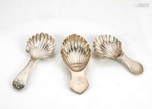 Two Georgian silver tea caddy spoons, both with shell bowls and repaired, one by William Abdy, the