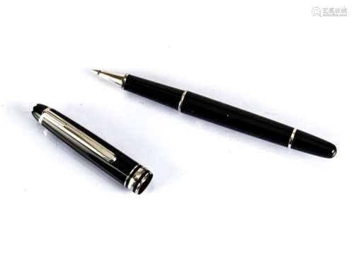 A modern Mont Blanc roller ball pen, with platinum mounts on black body