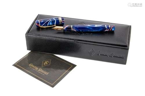 A modern Conway Stewart Belliver fountain pen, in blue with red and white inclusions, 18ct gold