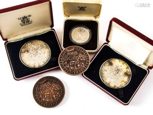 Two 1980s Royal Mint silver commemorative medallions, celebrating the 800 years of the Majority