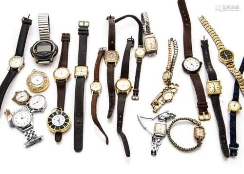 A collection of ladies and gentlemens watches, including a Cronel Calendar watch, a Casio digital