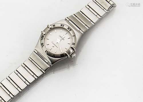 A modern Omega Constellation stainless steel lady's wristwatch, 22mm case, appears to run, batons to