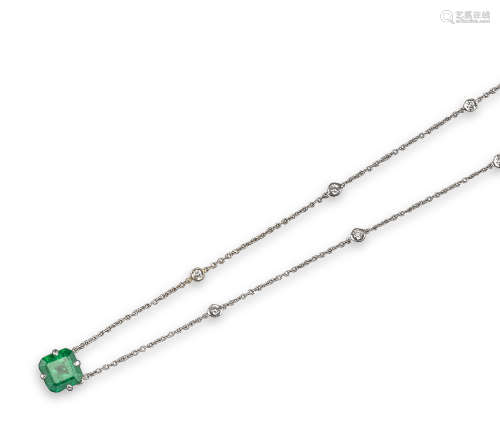 An emerald and diamond necklace