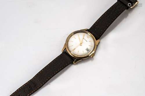 A 1970s Garrard 9ct gold cased gentleman's wristwatch, 34mm, not running, engraved inscription, on