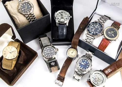 A group of gentlemen's wristwatches, including a Sekonda moonphase in box, a Lorus Sports, a Camel