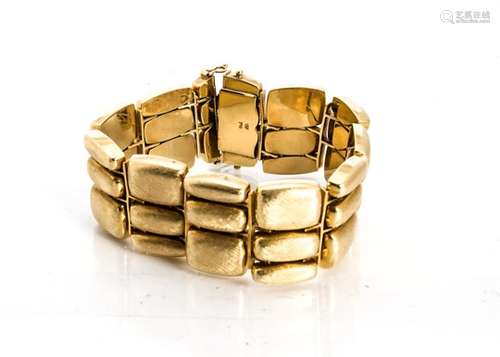 A continental retro style 18ct gold textured cuff bracelet, of rectangular form, made up of ten