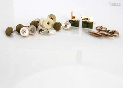 A collection of gentleman's cufflinks and dress studs, including a pair of nephrite 9ct gold