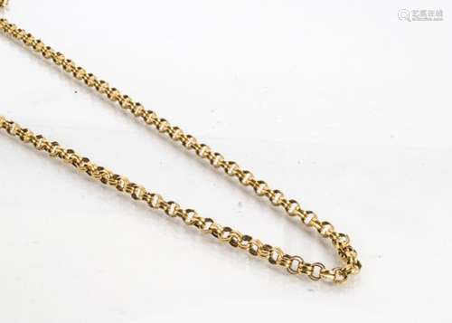 A 9ct gold hallmarked belcher link necklace, the circular ribbed links with sprung hinge clasp,