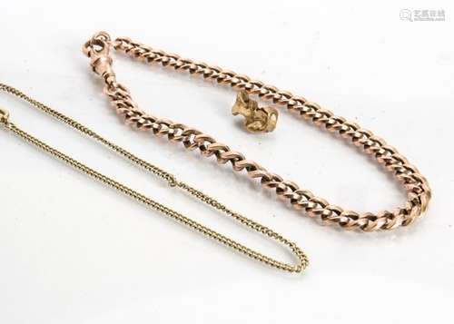 A 14ct gold fine curb link necklace, (af), 5.8g together with a 9ct gold curb link bracelet 11.5g