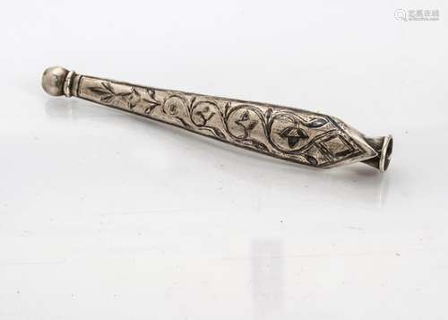 A 19th Century white metal and niello shaped cheroot holder, of serpent form with engraved floral