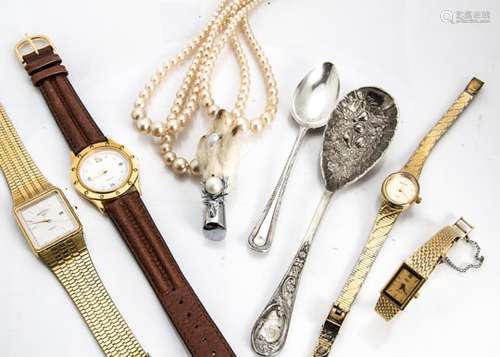 A quantity of costume jewellery, including a silver and enamel marcasite budgie brooch, an enamel