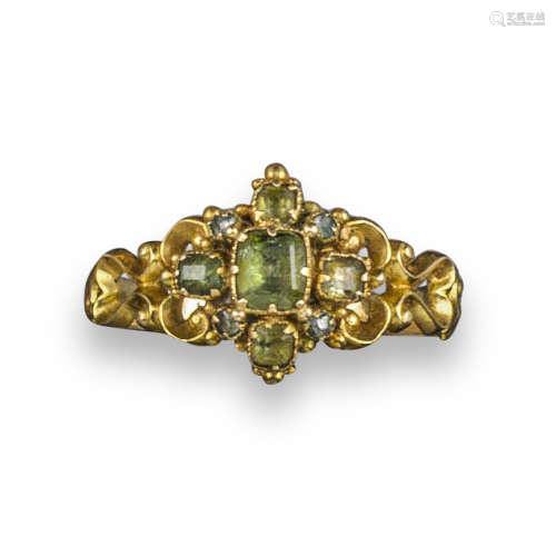 A 19th century green-stone cluster ring