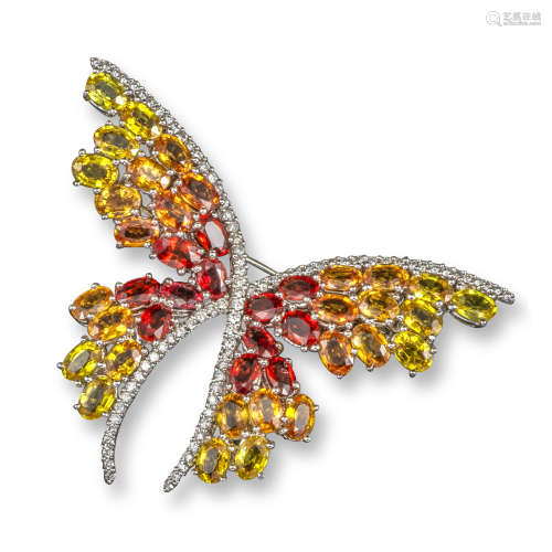 A vari-coloured sapphire and diamond butterfly brooch
