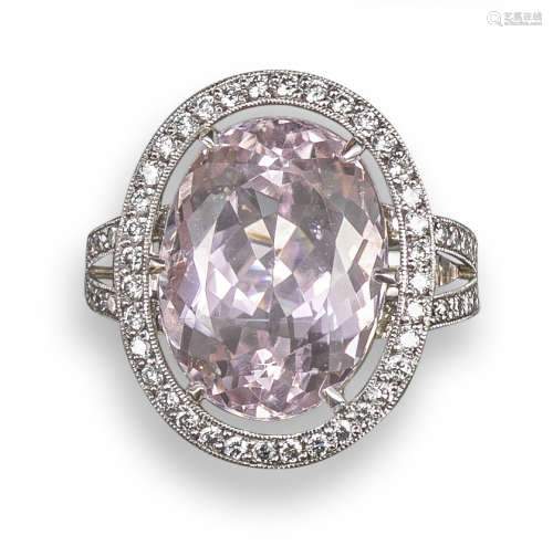 A kunzite and diamond cluster ring
