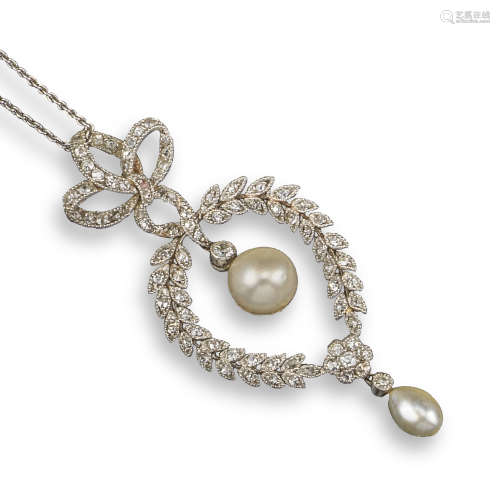 A Belle Epoque untested pearl and diamond pendant