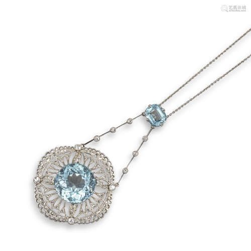 A Belle Epoque aquamarine and diamond necklace