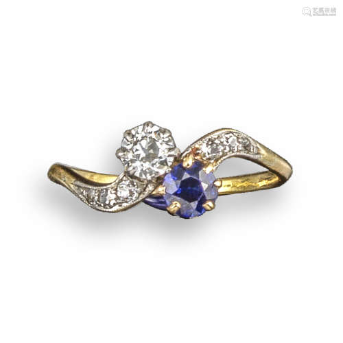 A sapphire and diamond crossover ring