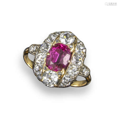 A 19th century ruby and diamond cluster ring