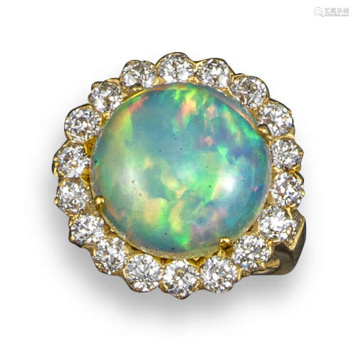 An opal and diamond cluster ring by Tiffany & Co
