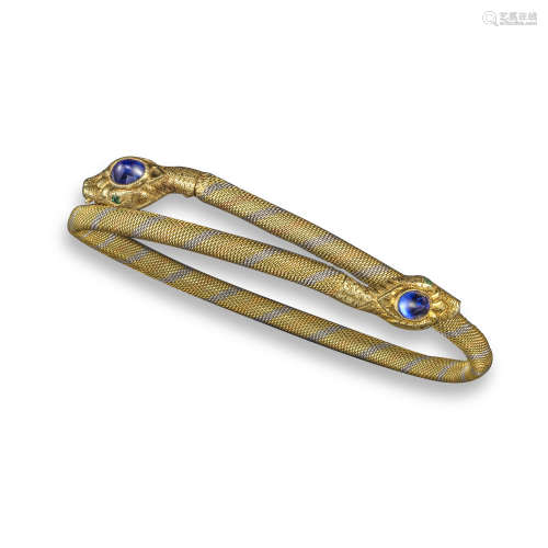 A Victorian gold double-headed snake bangle