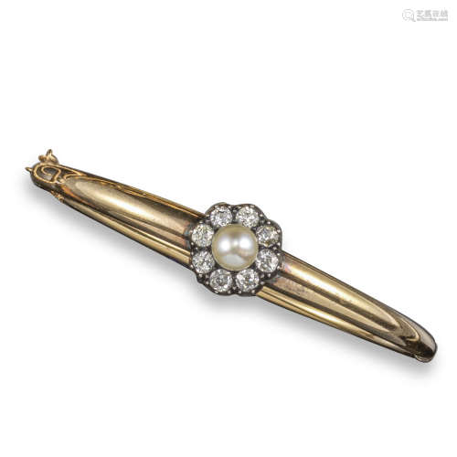 A Victorian untested pearl and diamond bangle