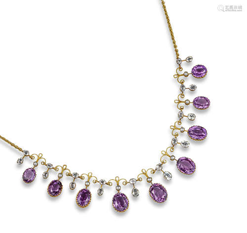 An Edwardian amethyst and goshenite necklace