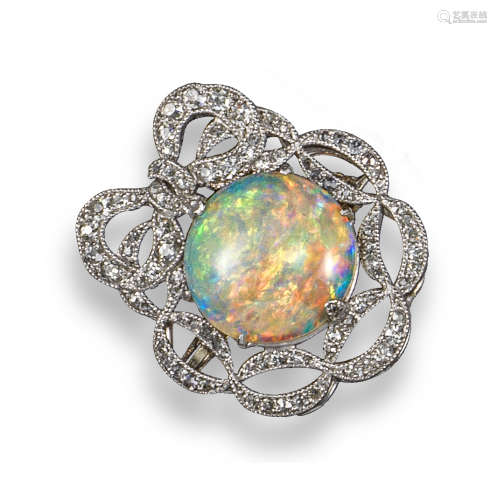 An Edwardian opal and diamond brooch