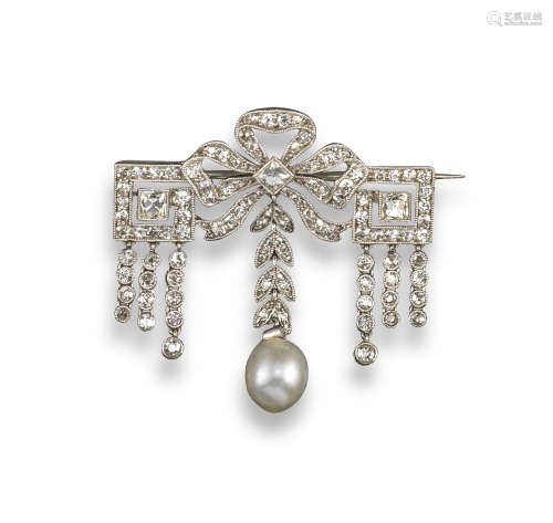A Belle Epoque pearl and diamond brooch