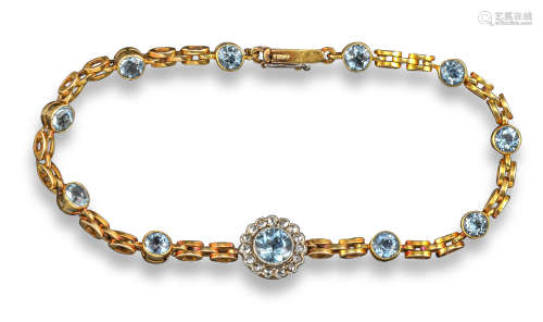 An Edwardian aquamarine and diamond bracelet
