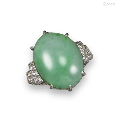An early 20th century jade and diamond ring