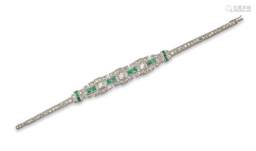 An Art Deco emerald and diamond bracelet