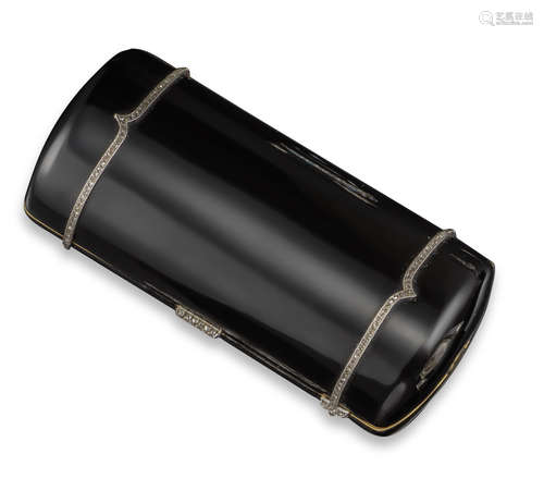 An Art Deco black enamel minaudière