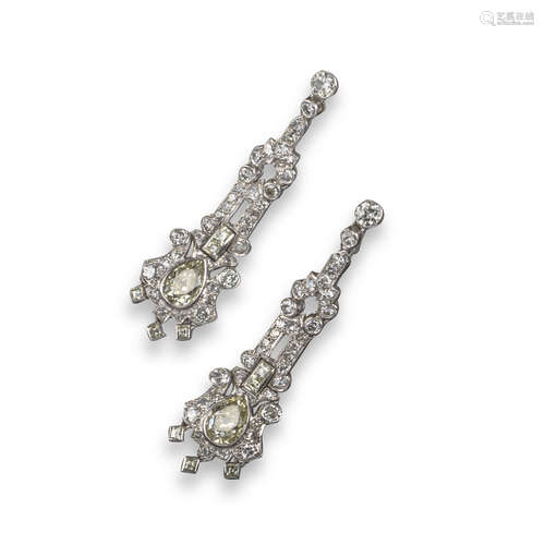 A pair of diamond drop earrings