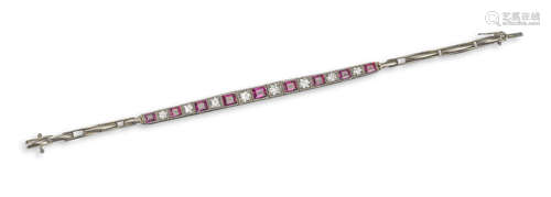 An early 20th century ruby and diamond line bracelet