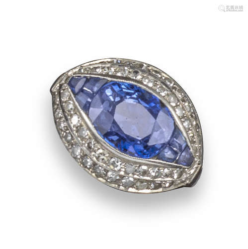 An Art Deco sapphire and diamond cluster ring