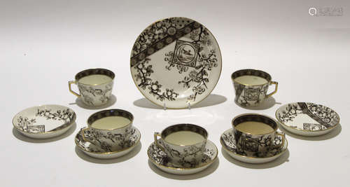 Late 19th century Ridgway pottery part tea set decorated with the Dado pattern, comprising 5 cups