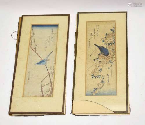 Two Japanese framed wood block prints, the reverse of one entitled 