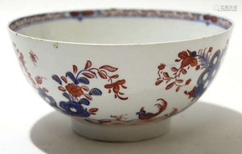 18th century Lowestoft porcelain slop bowl decorated in gilt and red enamel with the two bird