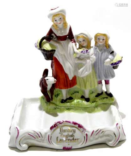 Continental porcelain Yardley's English Lavender soap dish with lady and children flanked by a