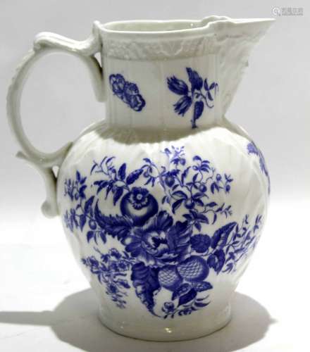 19th century Coalport mask jug decorated in 18th century Worcester style with floral prints and