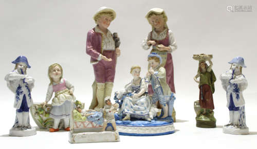 Group of Continental porcelain wares including two Austrian bisque models of a boy and a girl, the