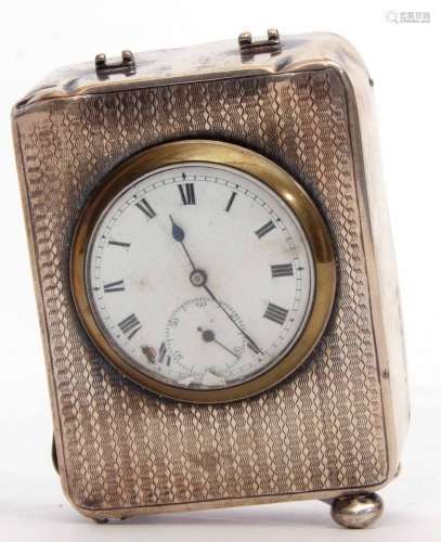 George V boudoir timepiece, the engine turned rectangular case (damaged, lacking handle and one