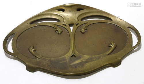 German brass Art Nouveau photo frame, the base impressed Geschutz, with indistinct maker's mark