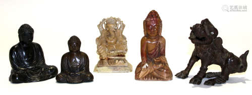 Chinese bronze model of a dragon together with a spelter model of Buddha and further models of