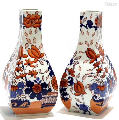 Pair of 19th century Mason's Ironstone vases with Imari style design, 30cm high