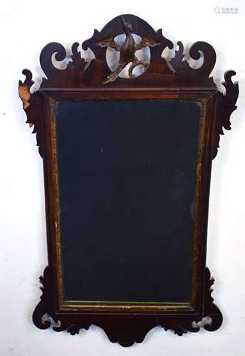 Georgian mahogany fretwork carved mirror of rectangular form with gilt insert with gilded ho-ho