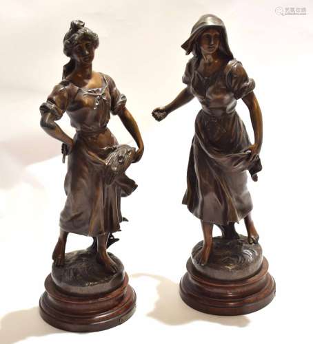 Pair of late 19th century French bronzed spelter figures, one entitled 